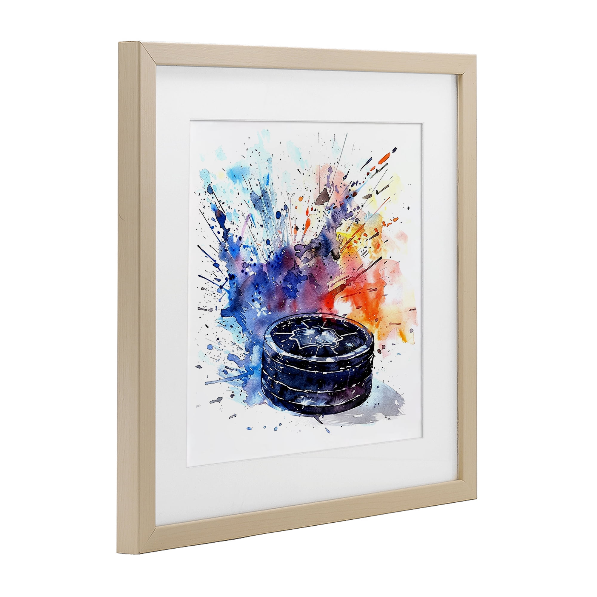 Stupell Industries Hockey Splash Watercolor Burst Birch Framed Print Under Glass, design by LSR Design Studio