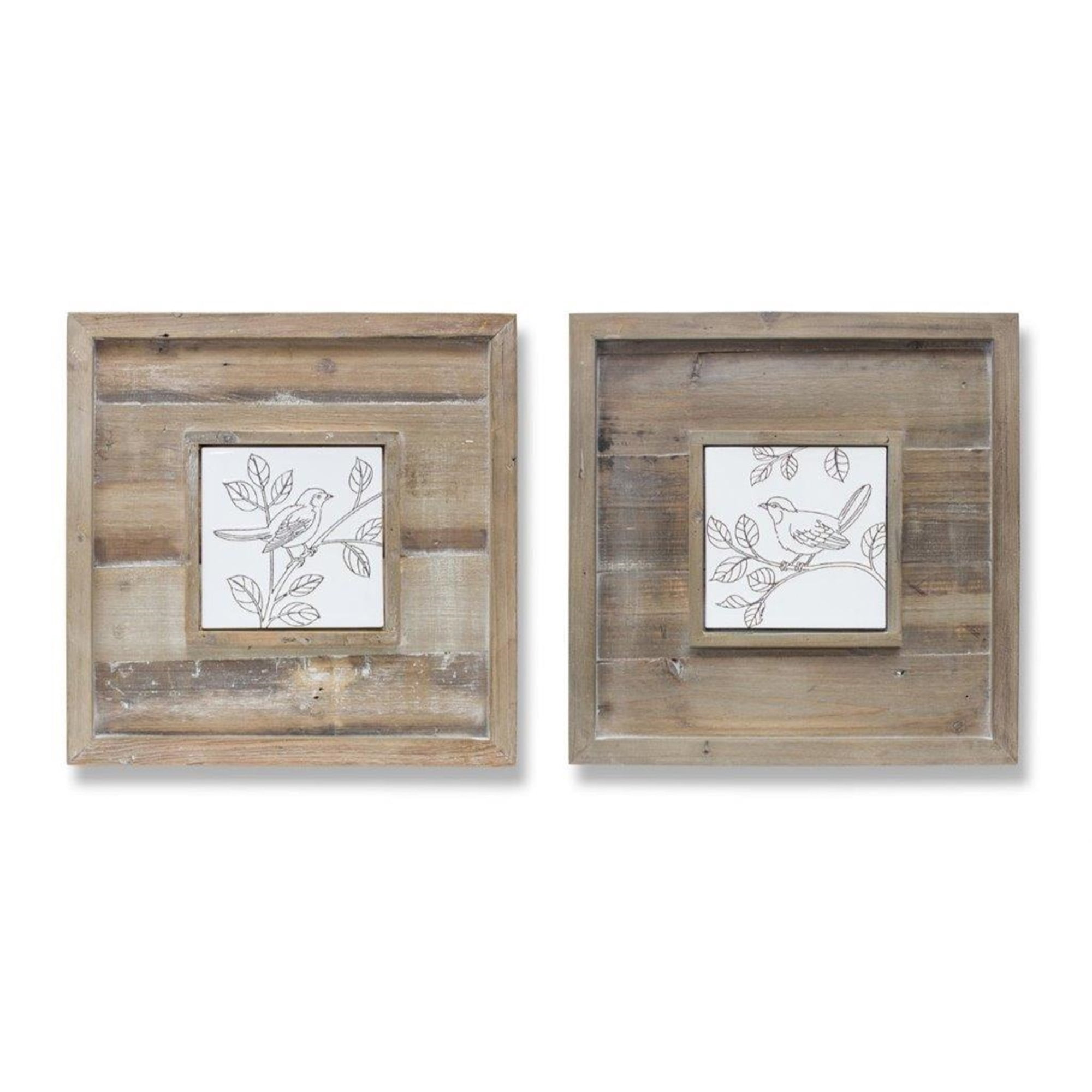 Bird Frame (Set of 2) 19.75"SQ Wood/Ceramic
