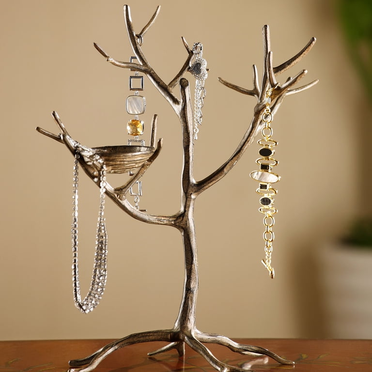 Aluminum Jewelry Tree With Nest Design - Elegant Display Stand For Necklaces, Rings & More