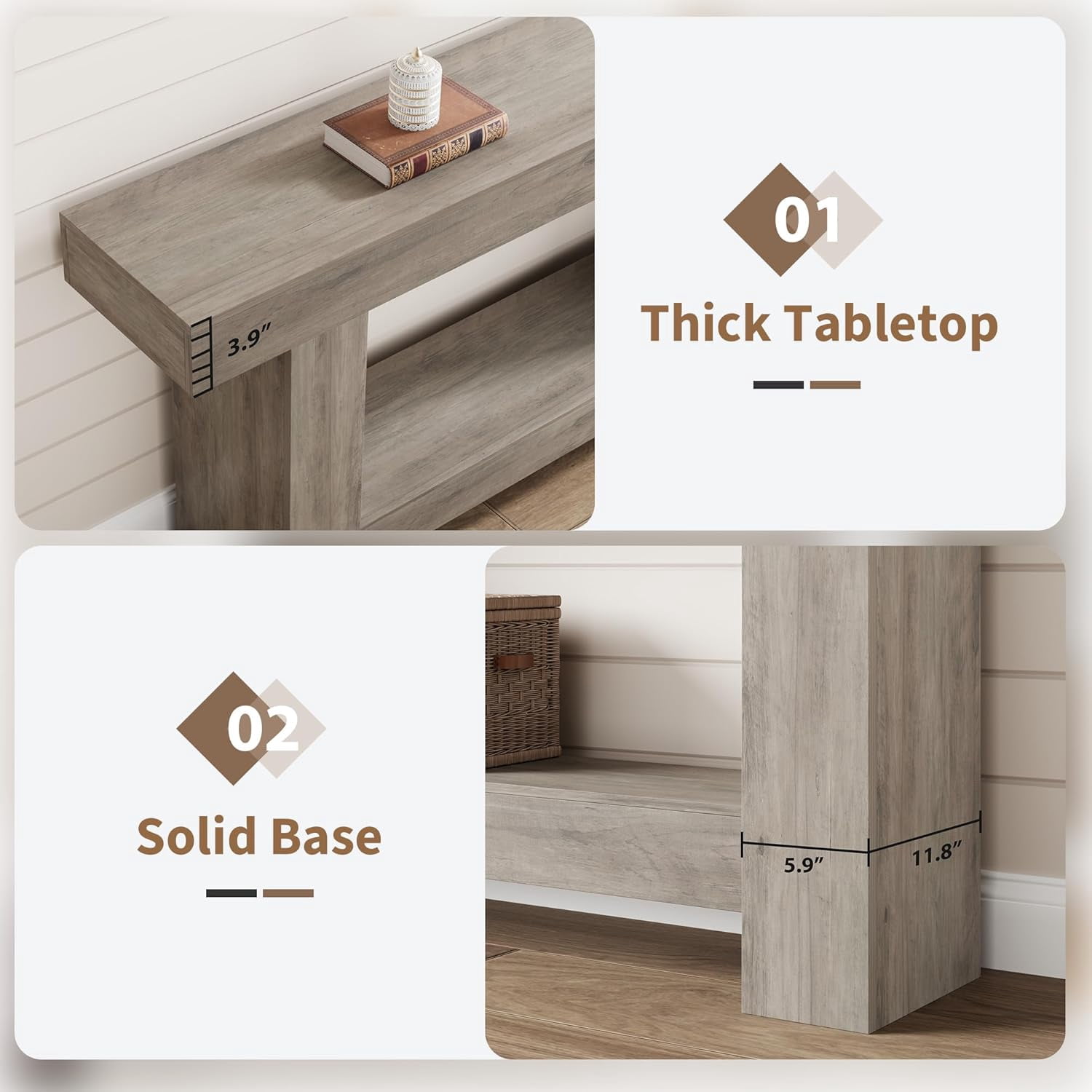 63'' Long Console Table, 2-Tier Narrow Entryway Table Sofa Table with Storage, Farmhouse Wood Behind Couch Table for Living Room, Hallway, Gray