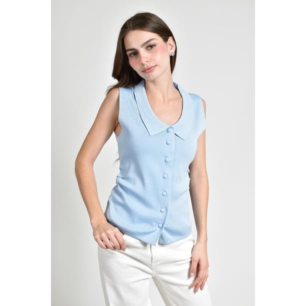 Blusa tejida sin mangas Roman Fashion /Juvenil, 03253 (Azul cielo) azul cielo M
