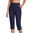 thumbnail image 3 of Lovzfmll Active Cropped Pants for Women, Plus Size Stretch Yoga Capris, Casual Fitness Bottoms Navy, 2XL, 3 of 7