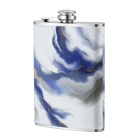 

Small Wine Pot 8oz Portable Wine Pot Stainless Steel Flagon 13.5in×9.5in Travel Sports Fishing Hunting Skiing Festival Camping Hiking Marble Print Blue Grey