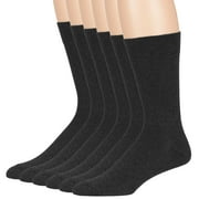 Mens Cotton Casual Plus Size Crew Socks, Charcoal, X-Large 13-15, 6 Pack