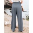 thumbnail image 5 of Women Linen Palazzo Pants Summer Boho Wide Leg High Waist Casual Lounge Beach Travel Vacation Outfits Gray M, 5 of 7