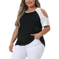 thumbnail image 4 of Agnes Orinda Women's Plus Size Contrast Short Sleeve Cold Shoulder Summer Blouse 1X Black, 4 of 6