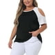 thumbnail image 4 of Blusa de verano de manga corta con contraste para mujer de tallas grandes Agnes Orinda 2X negra, 4 of 6