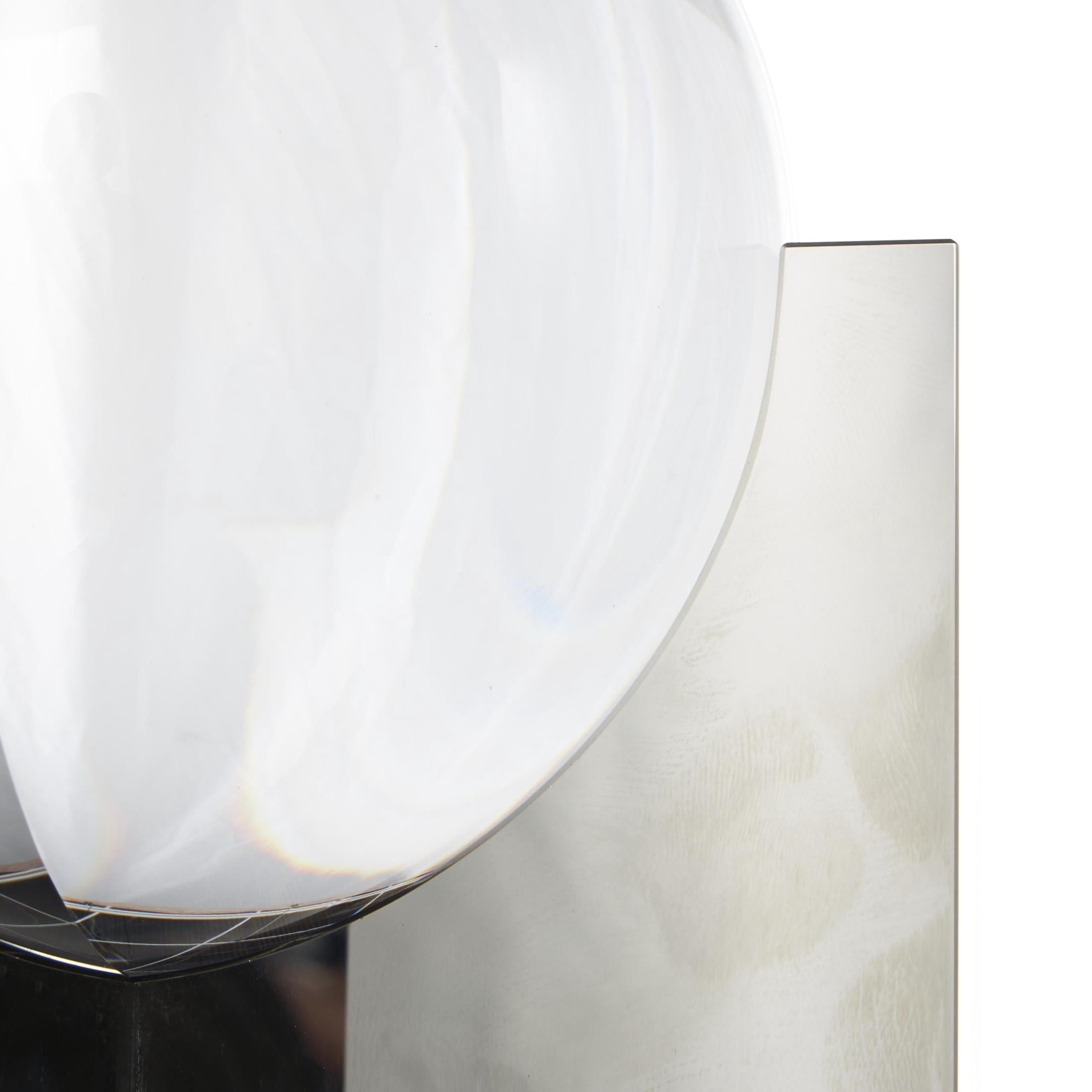 5" x 8" Silver Glass Orb Geometric Sculpture with Clear Orb and X-Shaped Holder, by DecMode