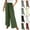 01# Army Green, variant on Cotton Linen Pants Women Smocked High Waisted Split Wide Leg Pants Summer Flowy Vacation Beach Pant with Pockets 2025, Gray XXL