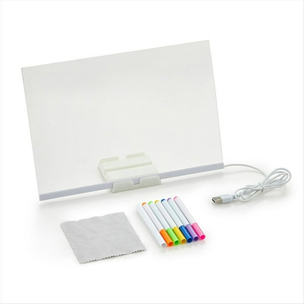 Tablero de Mensajes Acrílico Iluminado, Reescribible, Tablero de Dibujo Luminoso para Niños, Lámpara de Mensajes con 7 Bolígrafos de Colores, 15 X 15 cm