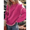 thumbnail image 3 of Sweaters for Women Solid Crewneck Loose Fit Long Sleeve Contrast Cable Knit Pullover Sweater Jumper Tops Rose Red S, 3 of 6
