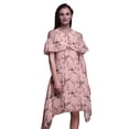 thumbnail image 1 of Bimba Pink Bird Printed Womens Ruffle Front Cold Shoulder Swing Shift Dress - X-Large, 1 of 1
