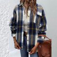 thumbnail image 2 of ZQUUVOU Women's Fall Plaid Shirt Winter Fashion Collar Jacket with Pockets Long Sleeve Casual Street Trendy Coat Navy, 2 of 5