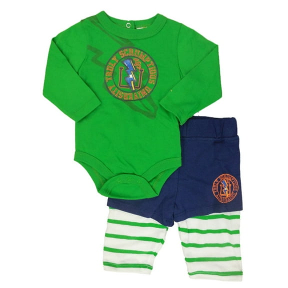 Truly Scrumptious Infant Boys Green Lightning Bolt Creeper Striped Pants Set 9m
