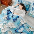 thumbnail image 3 of Erosebridal Boys Girls Blue White Butterflies Twin Bedding Sets 7-Piece,Gradient Watercolor Flowers Bedding Comforter Set For Teens Adults,Grey Reversible, 3 of 6