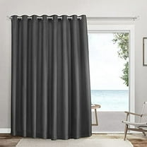 Exclusive Home Sateen Twill Woven Room Darkening Blackout Wide Patio Grommet Top Single Curtain Panel, 100"x96", Charcoal