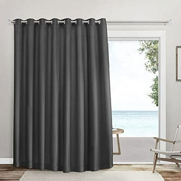 Exclusive Home Sateen Twill Woven Room Darkening Blackout Wide Patio Grommet Top Single Curtain Panel, 100"x96", Charcoal