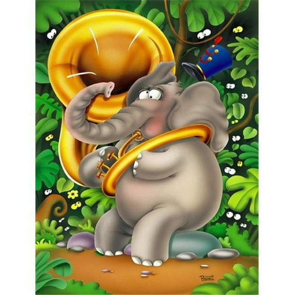 Carolines Treasures APH0248CHF Elephant playing the Tuba Flag Canvas House Size Large multicolor