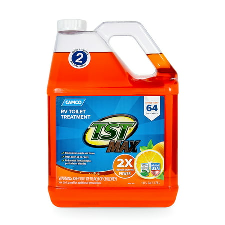Camco TST MAX Strength Orange Scent RV Toilet Treatment, Formaldehyde Free, Breaks Down Waste And Tissue, Septic Tank Safe, Treats 40 Gallon Holding Tanks, 64.oz (Best Rv Holding Tank Treatment)