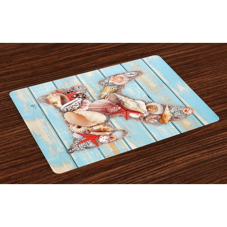 Summer Placemats Letter K Placemats Set of 4 Letter K Invertebrates Seashells Starfishes Summer Inspired Print, Washable Fabric Place Mats for Dining Room Kitchen Table Decor,Pale Blue Ivory Dark Coral, by Ambesonne ()