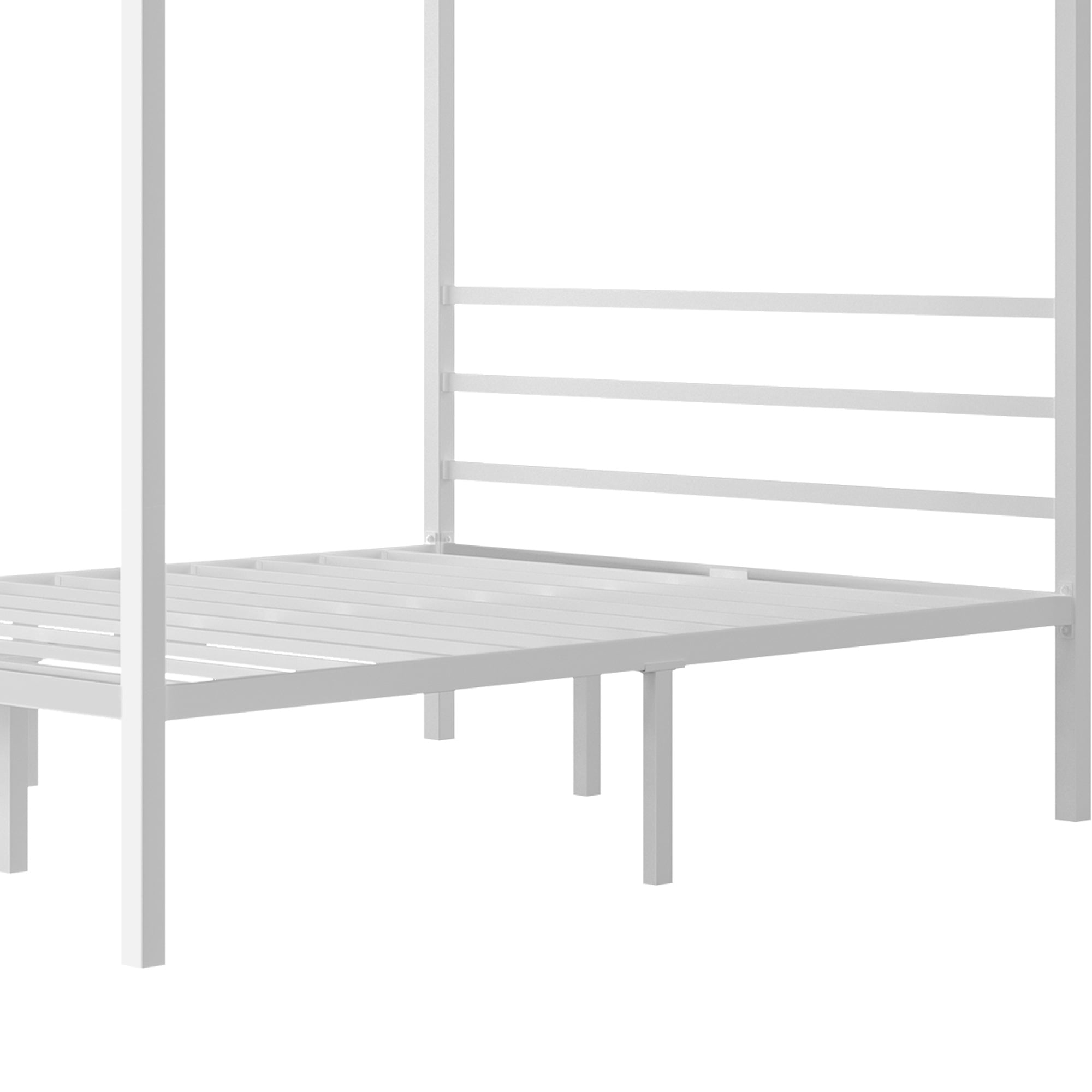 ModFusion – King Size 14 Inch Canopy Bed Frame , Build in Headboard and Strong Metal Slat and No Box Spring Required , White