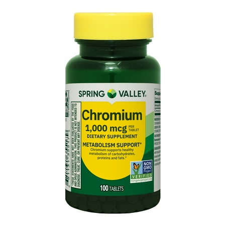 Spring Valley Chromium Metabolism Support Dietary Supplement Tablets, 1,000 Mcg, 100 Count