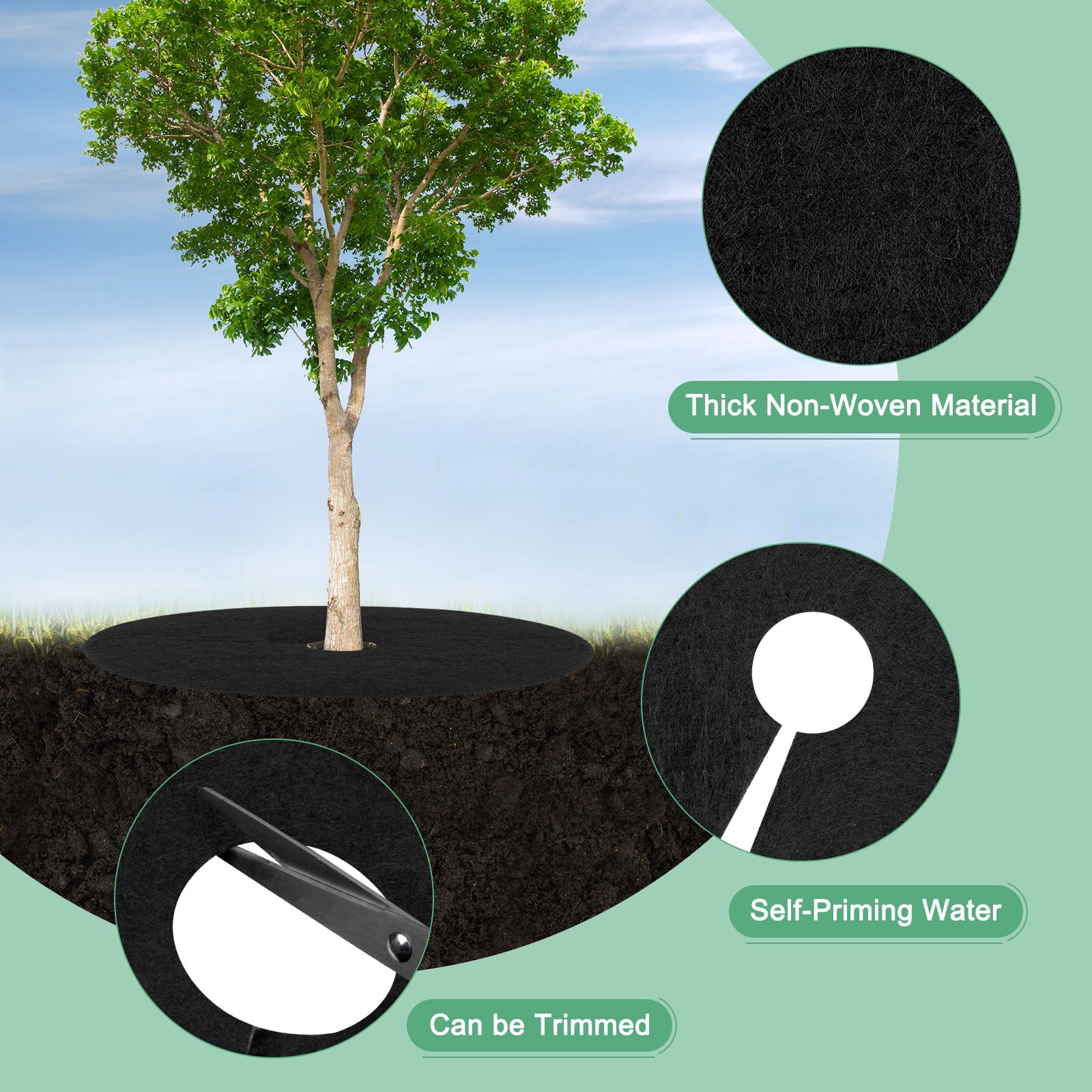4-Pack Non-Woven Tree Mulch Ring, 20.5 Inch Tree Protector Mat W 16 Pcs Stakes for Plant Root Protection [Black]