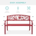 thumbnail image 6 of Best Choice Products 50in Steel Outdoor Patio Garden Park Bench Porch Chair Yard Furniture w/ Pastoral Bird Design - Red, 6 of 7