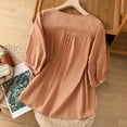 thumbnail image 4 of Babysbule Womens Long Sleeve Tops Women's Seven-quarter Sleeve Cotton And Linen V-neck Blouse With Lantern Sleeves, 4 of 5