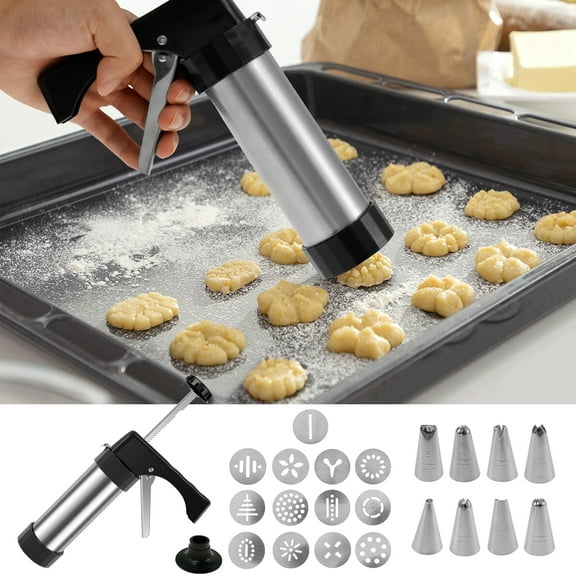 Stainless Steel Biscuit Maker Set Reusable Rust Proof Biscuit Maker Machine Multipurpose Spritz Cookie Press Set With Ergonomic Handle for Biscuit Cake Cookie