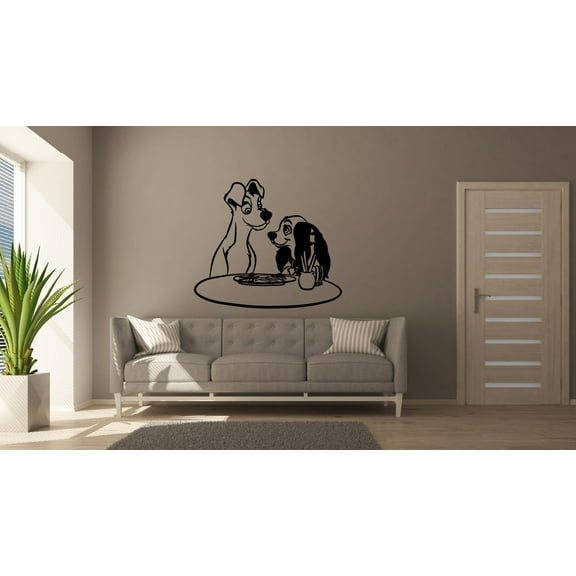 Cute Sweet Lady And The Tramp Portrait Silhouette Disney Cartoon Character Wall Sticker For Kids Boys Girls Room Bedroom Home Decal Design Stickers Wall Art Vinyl Decoration Size (10x10 inch)