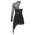 thumbnail image 4 of ranrann Women Glitter Asymmetrical Skating Dress Long Sleeve Leotard Sheer Mesh Ballet Dance Leotard Black M, 4 of 7