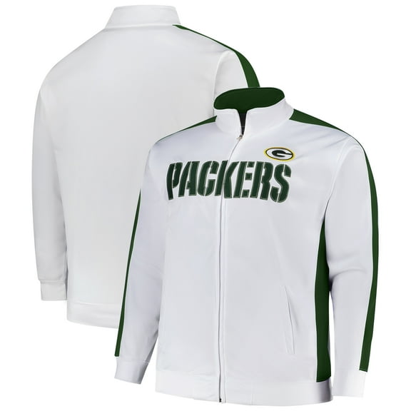 Men's Fanatics White Green Bay Packers Big & Tall Tricot Full-Zip Track Jacket
