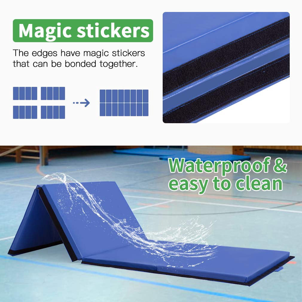 PayLessHere Foldable Gymnastics Mat 4'x10' PU Leather Tumbling Yoga Mat for Home Outdoor，Blue