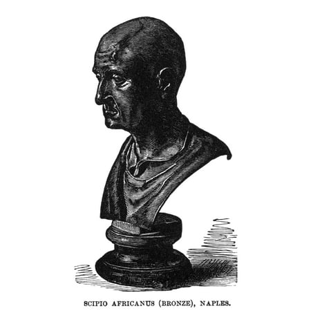 Nice Roman Bronze - Scipio AfricanusN(236-184 Or 183 BC) Roman General Wood Engraving 19Th Century Of An Antique Roman Bronze Bust Rolled Canvas Art - (24 x 36)