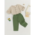 thumbnail image 3 of Wassery 2Pcs Baby Boy Fall Outfits Set Short Sleeve Button Down Shirt + Pants Set 6M 12M 18M 2T 3T 4T Toddler 2PCS Casual Cotton Linen Clothes, 3 of 9