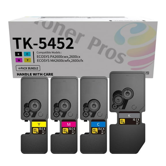 Toner Pros Replacement TK-5452 (TK5452) Toner Cartridge - Compatible for Kyocera Ecosys PA2600cx PA2600cwx MA2600cwx MA2600cwfx Laser Printers (4-Color-Pack: KCMY) Black 4,100 & Colors 3,200 Pages