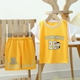thumbnail image 2 of JAKANYQ Kids Boys Outfit Shorts Sets Tracksuit 2 Piece Basketball Performance Tank Top And Mesh Shorts Quick Drying Set Casual Cool, Yellow, 4-5 Years, 2 of 3
