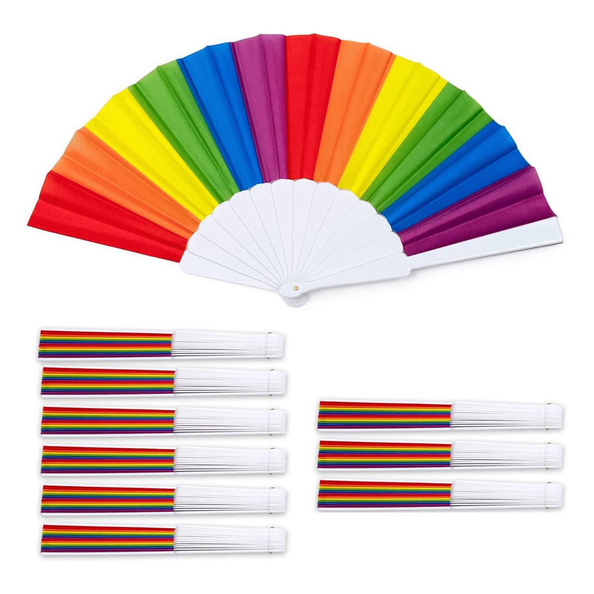 ArtCreativity Rainbow Folding Hand Fans - Pack Of 12, Colorful Paper Fans With Plastic Shafts, Party Favors 6 thumbnail image
