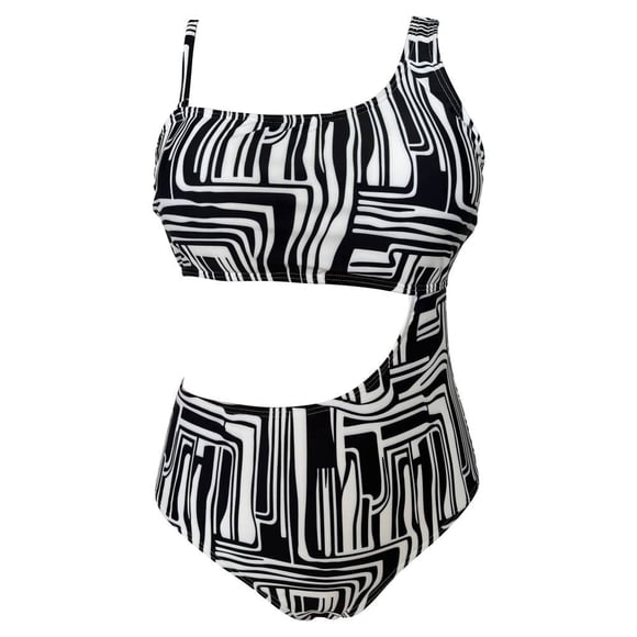 Traje de Baño Ocean Pacific para Mujer Completo Asimetrico en Tirantes, Cuello Redondo, Estampado Figuras Multicolor Talla M
