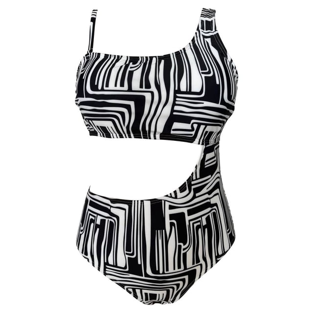 Traje de Baño Ocean Pacific para Mujer Completo Asimetrico en Tirantes, Cuello Redondo, Estampado Figuras Multicolor Talla G