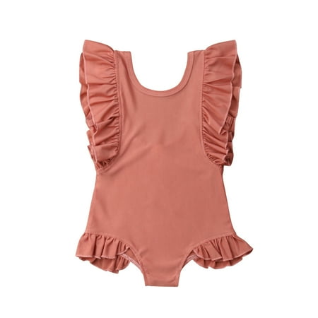 Lovely Solid Ruffle Kids Baby Girl Swimming Bikini Costume Swimwear Swimsuit BeachWear Bathing Suit One-piece