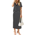 thumbnail image 2 of Women'S Skirt Sets 2 Piece Outfits Summer Casual Striped Short Sleeve Skirt and Top Set Black S, 2 of 9