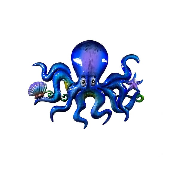 Sdcart Vibrant Blue Octopus Iron Wall Art - Aquatic Metal Sculpture Gallery Flat Silhouette Decor Coastal Nautical Bathroom Decor Marine Life Theme Ocean Animal Artwork With Textured Tentacles Matte