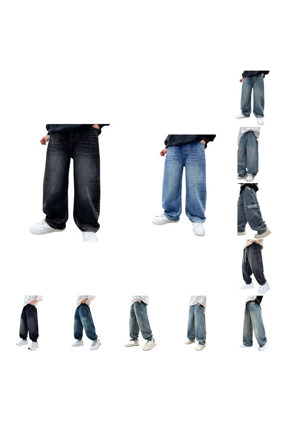 Jeans For Kid Boys Relaxed Fit High Waist Wide Leg Boys Fall and Winter Pants Blue Size 12