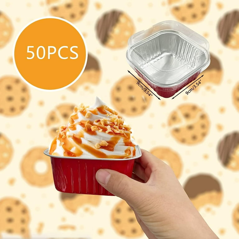 120 Pcs Aluminum Foil Baking Cups Mini Cake Pans with Lids 5 oz Cupcake  Liners Disposable Muffin Tins Cupcake Wrappers Baking Foil Ramekins Pans