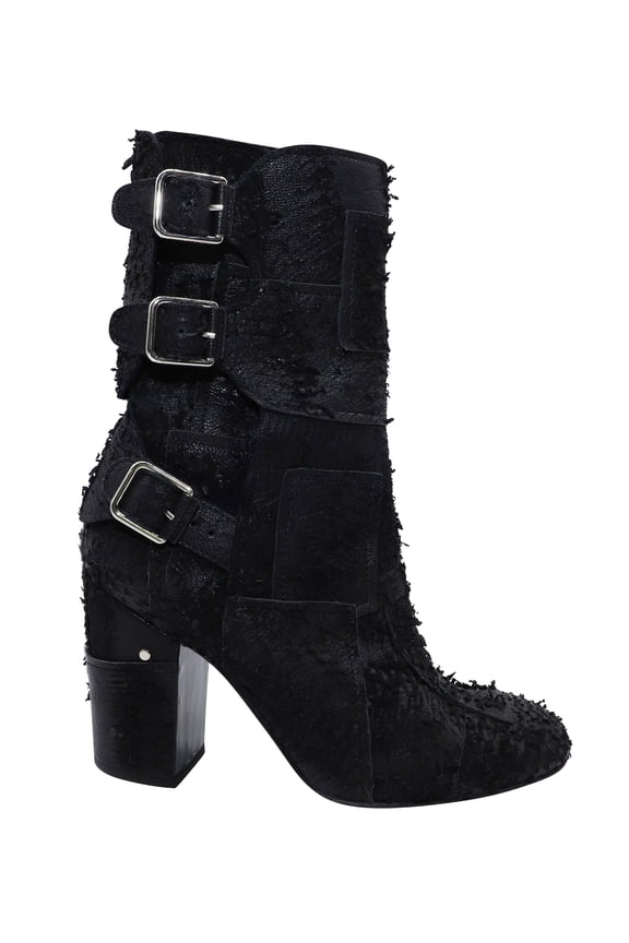 Pre-Owned Laurence Dacade Merli Ankle Booths in Black Distressed Calfskin Leather