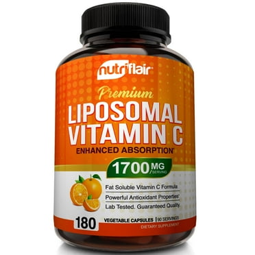 NutriFlair Liposomal Vitamin C 1700mg, 180 Capsules - Fat Soluble Vit C - Made in USA