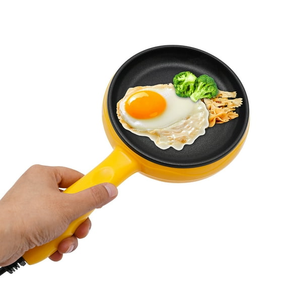 TFCFL 450W 110V Electric Skillet Non-Stick Round Skillet Cooker Yellow Mini Frying Pan with Wooden Spatula
