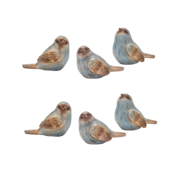 Melrose Weathered Bird Figurines - 4" - Blue and Brown - Set of 6